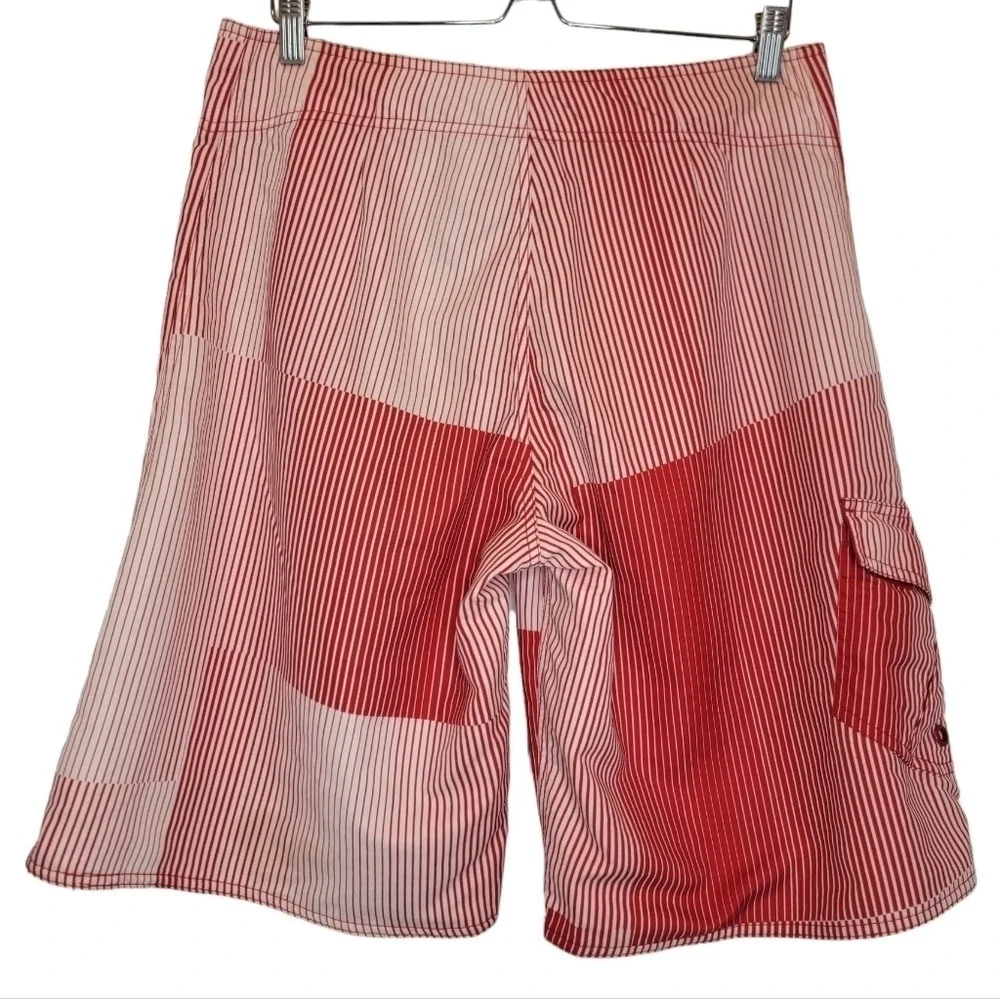 O'NEILL Warmond Striped Seersucker Board Shorts Orange Men Sz 32 Pockets Surfing